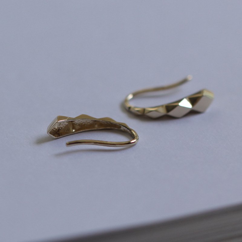 Pure 9K Gold Rhombus Faceted Ear Hooks - Image 2