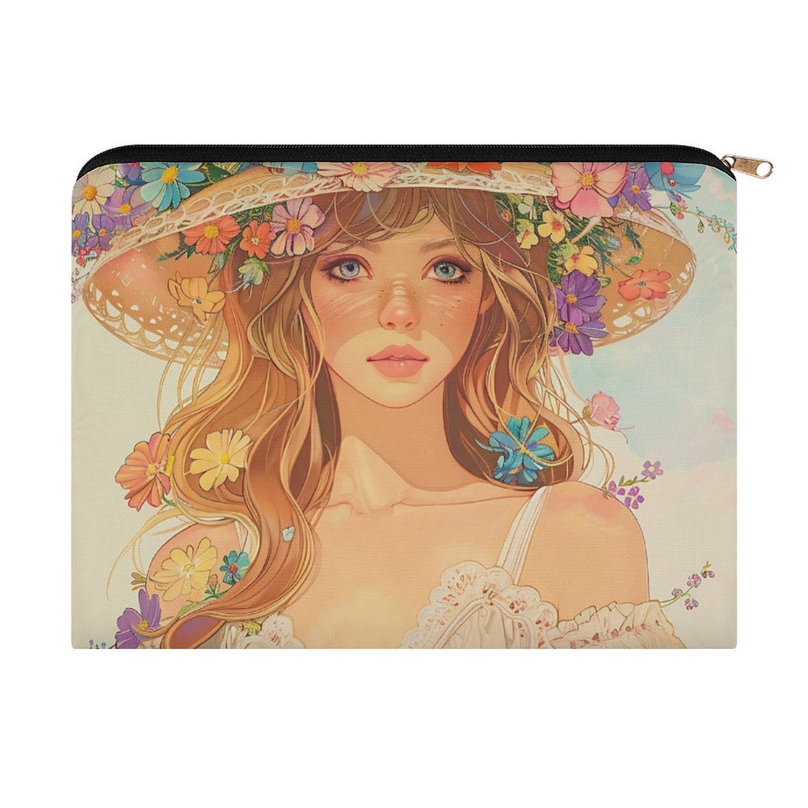Big pouch bag floral abstract pattern 8.9"(L) × 6.5"(W)