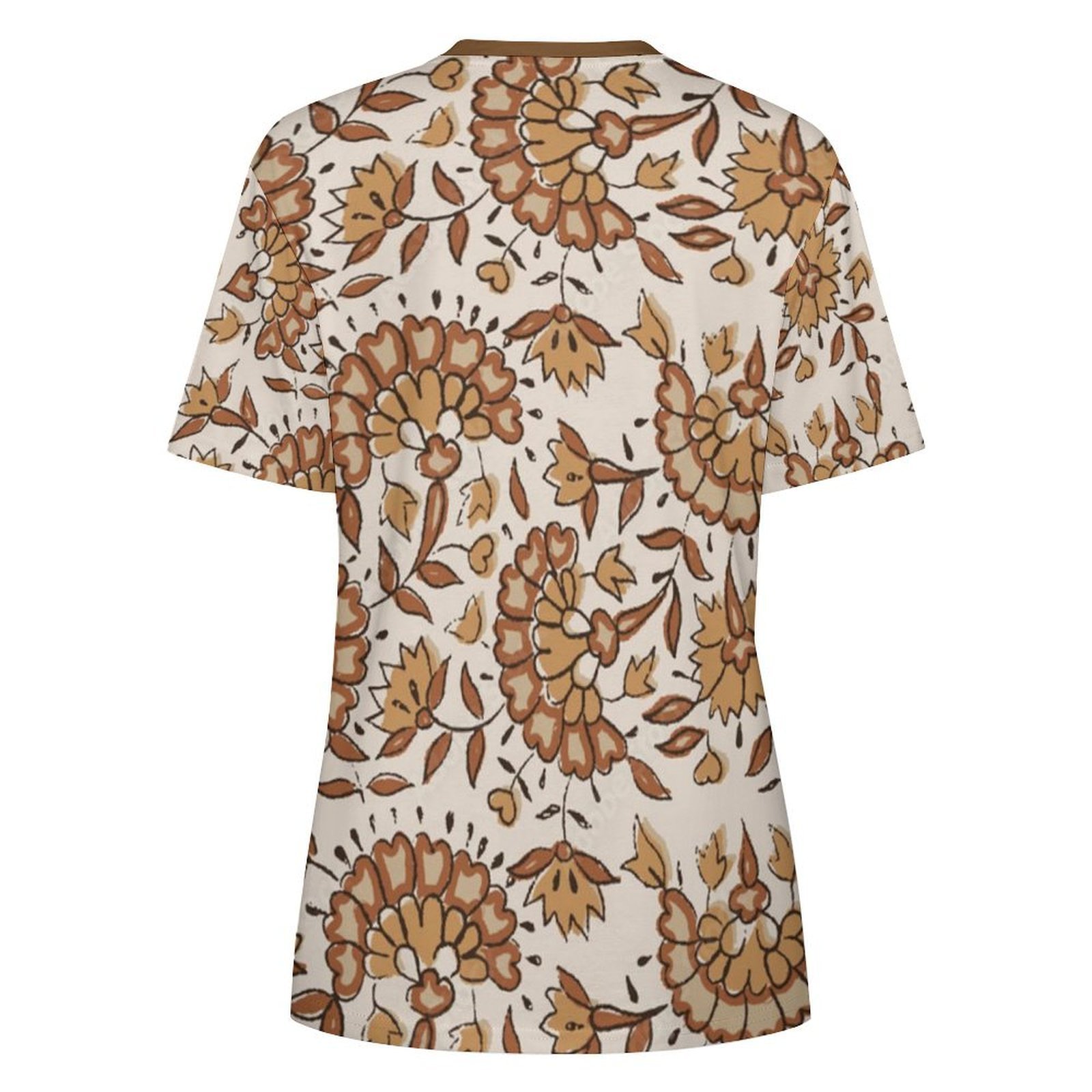 beige brown flowers All-Over Print Women's Cotton T-Shirt - Image 2