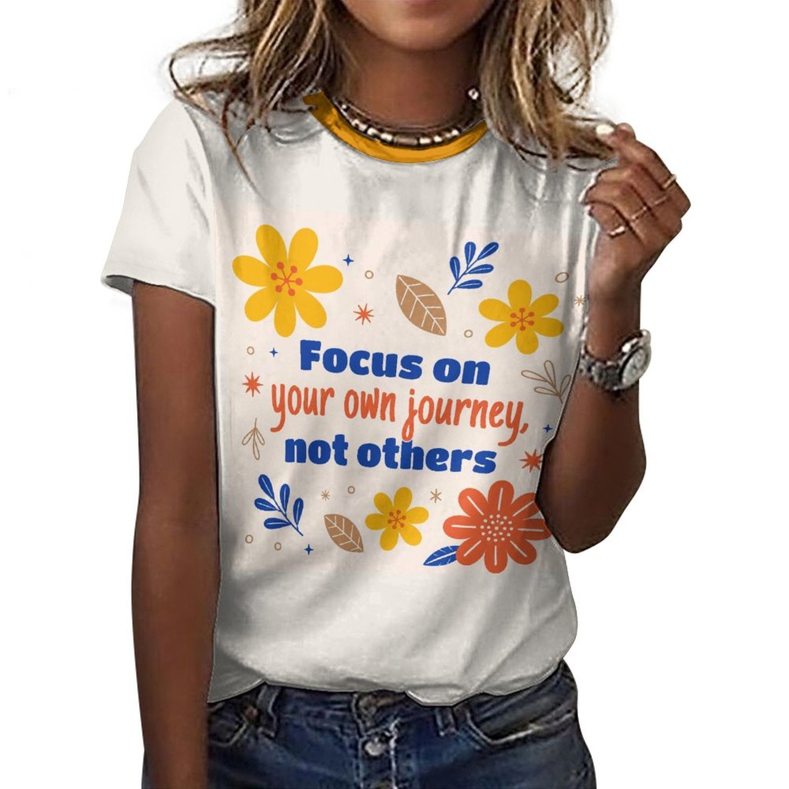 tshirt with quotations - Focus on your journey not others - in pure cotton - Image 6