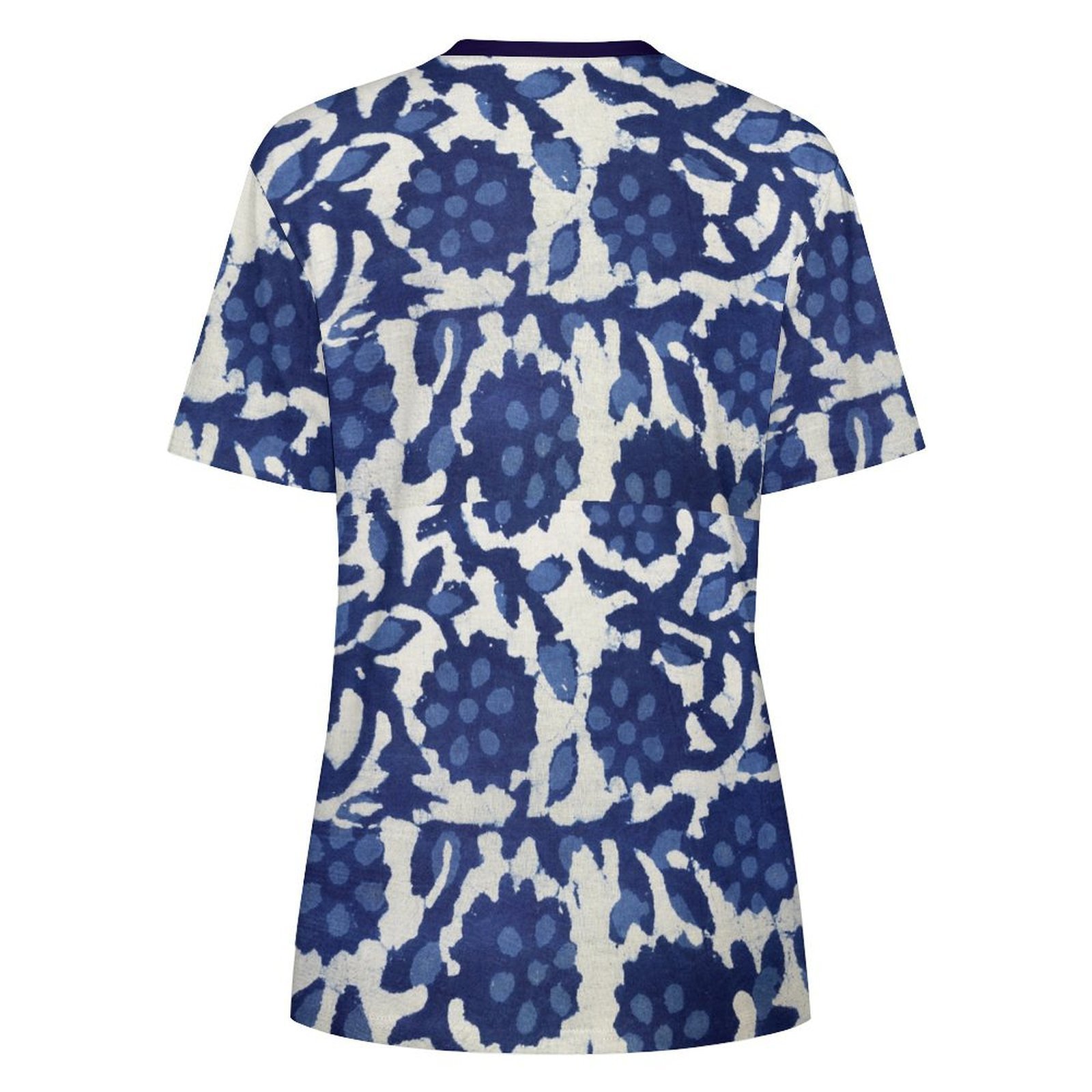 blue florers white background All-Over Print Women's Cotton T-Shirt - Image 2