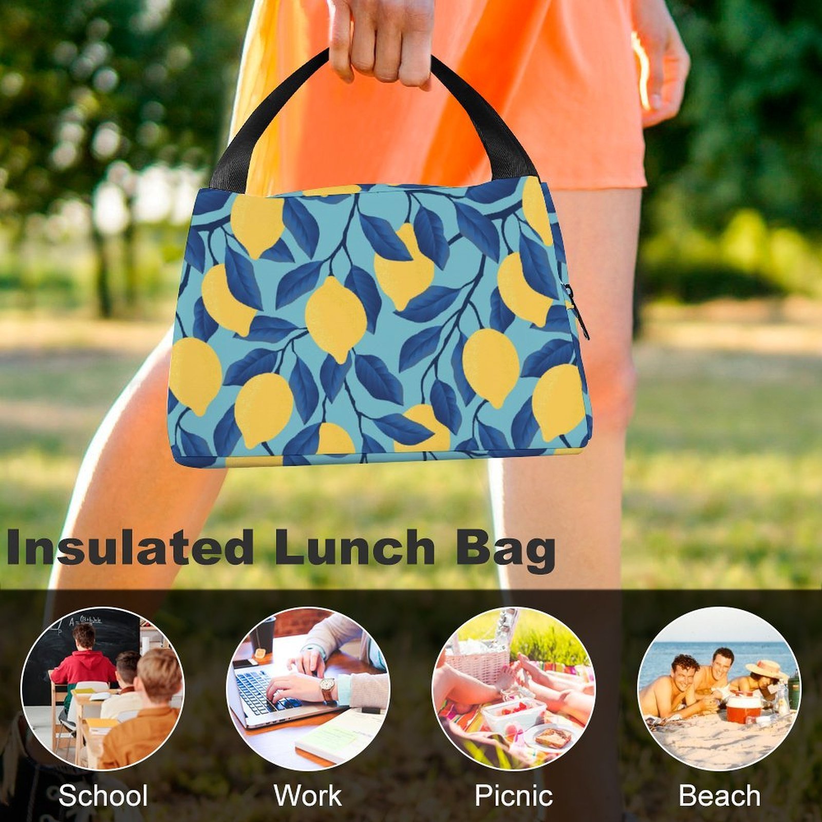 Reusable water resistant lunch bag tote for work, picnics, outdoor, traveling or shopping easy carry - Image 8