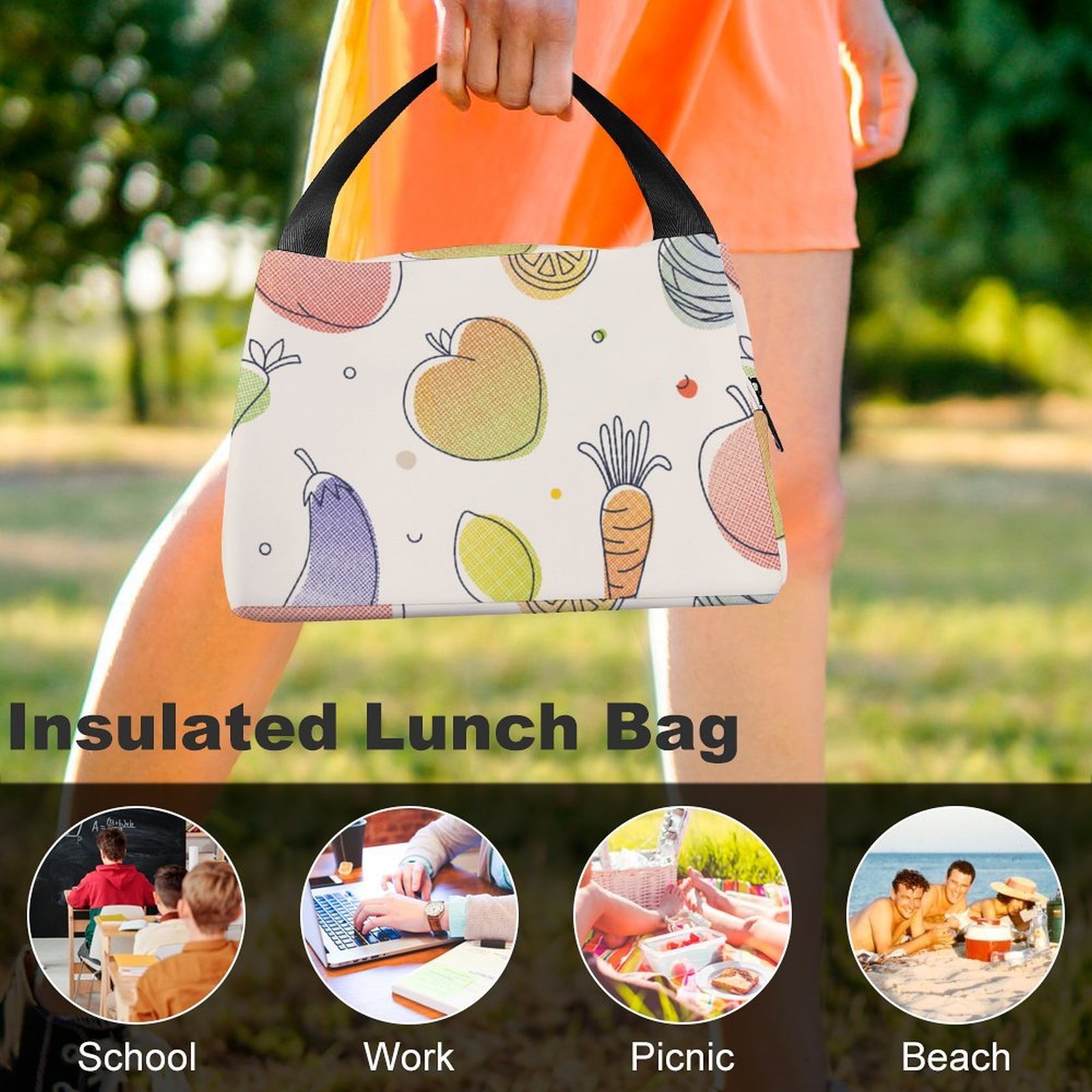Reusable water resistant lunch bag tote for work, picnics, outdoor, traveling or shopping easy carry - Image 8