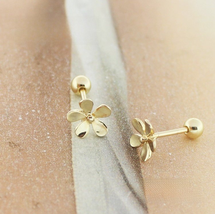 14K pure solid Gold Petal Earrings - Image 2