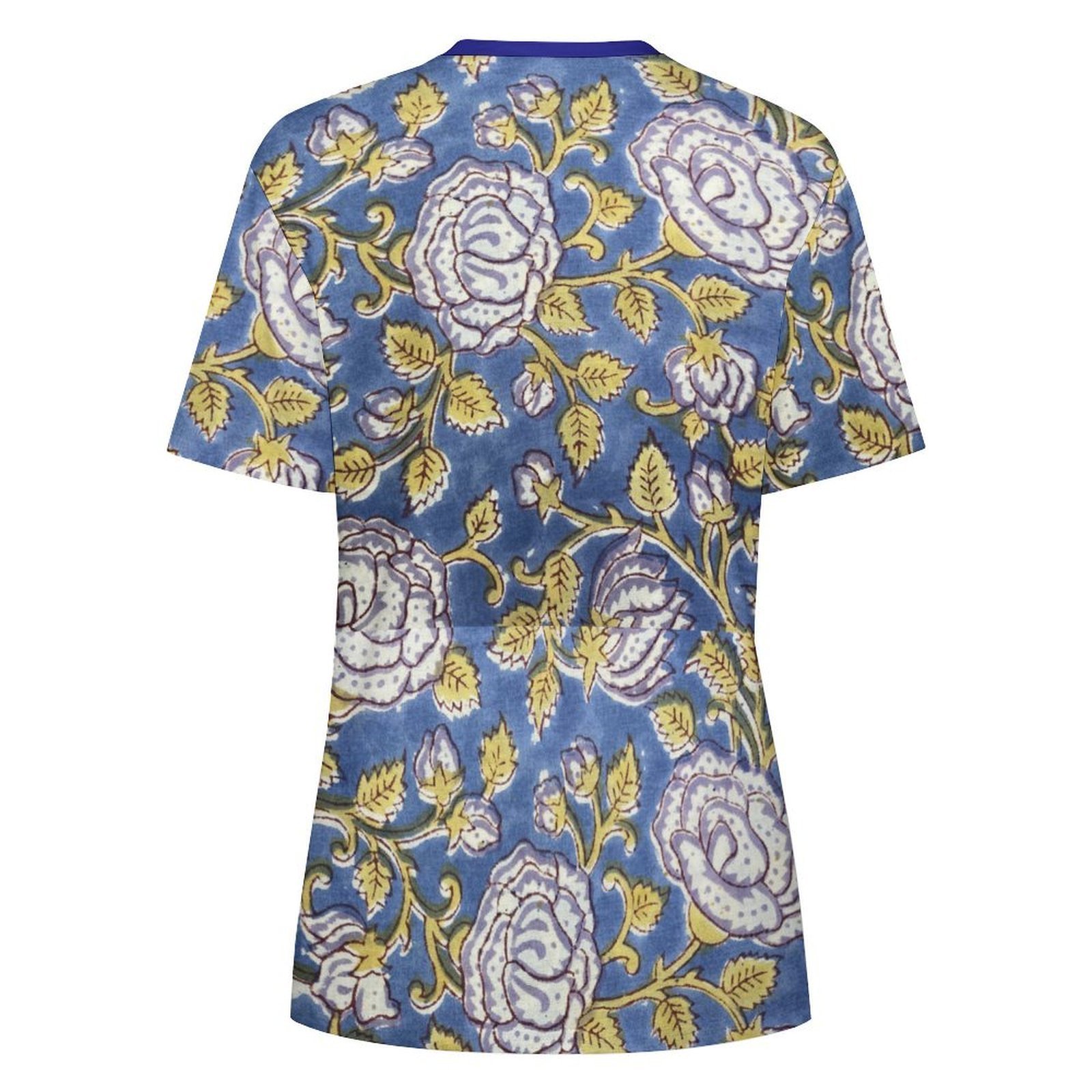 royale blue background yellow beige flowers All-Over Print Women's Cotton T-Shirt - Image 2