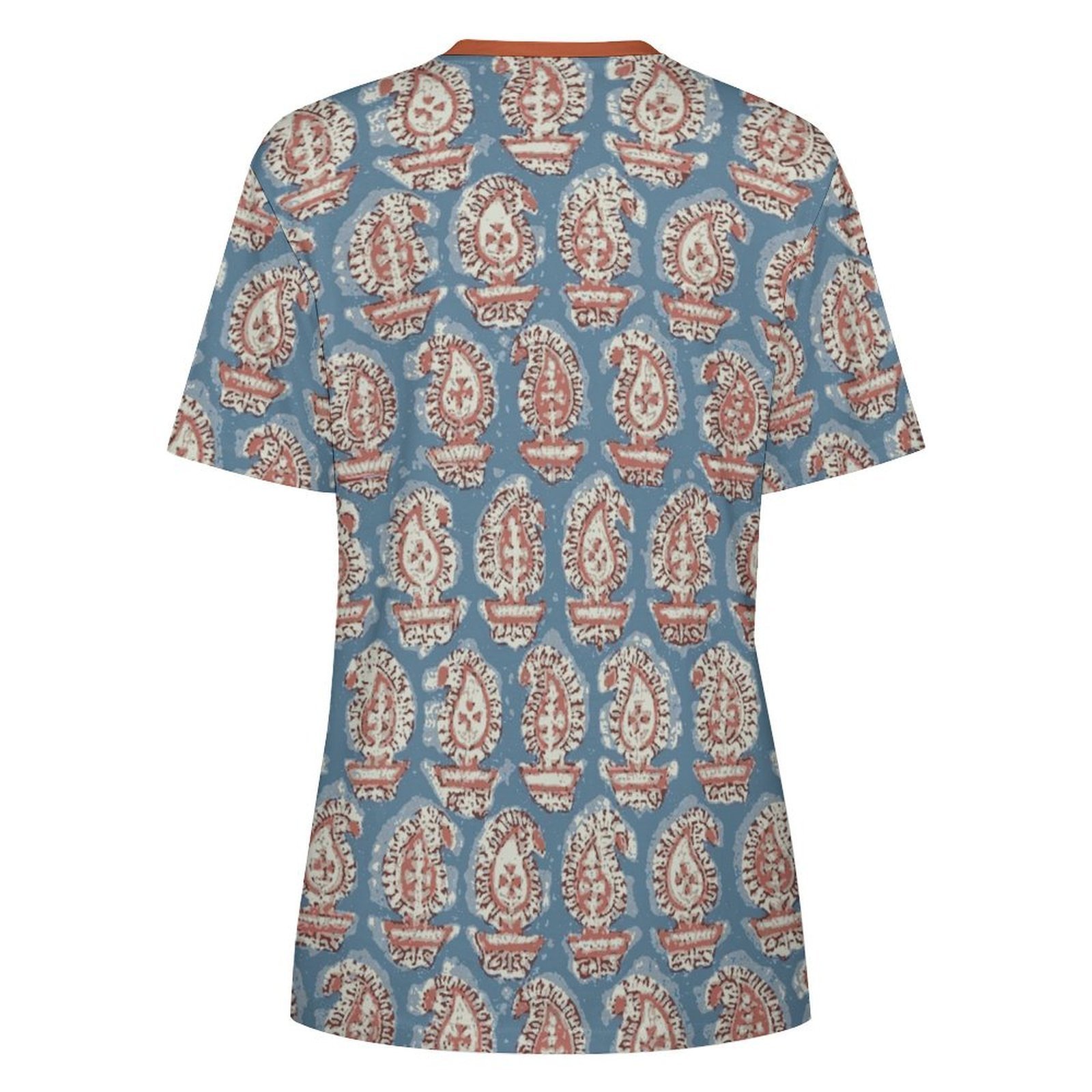 Rust Blue floral All-Over Print Women's Cotton T-Shirt - Image 2