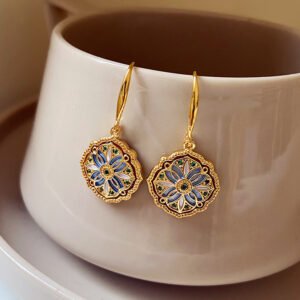 Floral Enamel Geometric vintage inspired  Earrings
