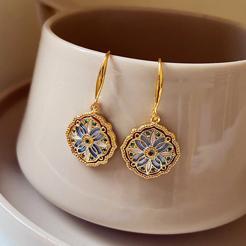 Floral Enamel Geometric vintage inspired Earrings