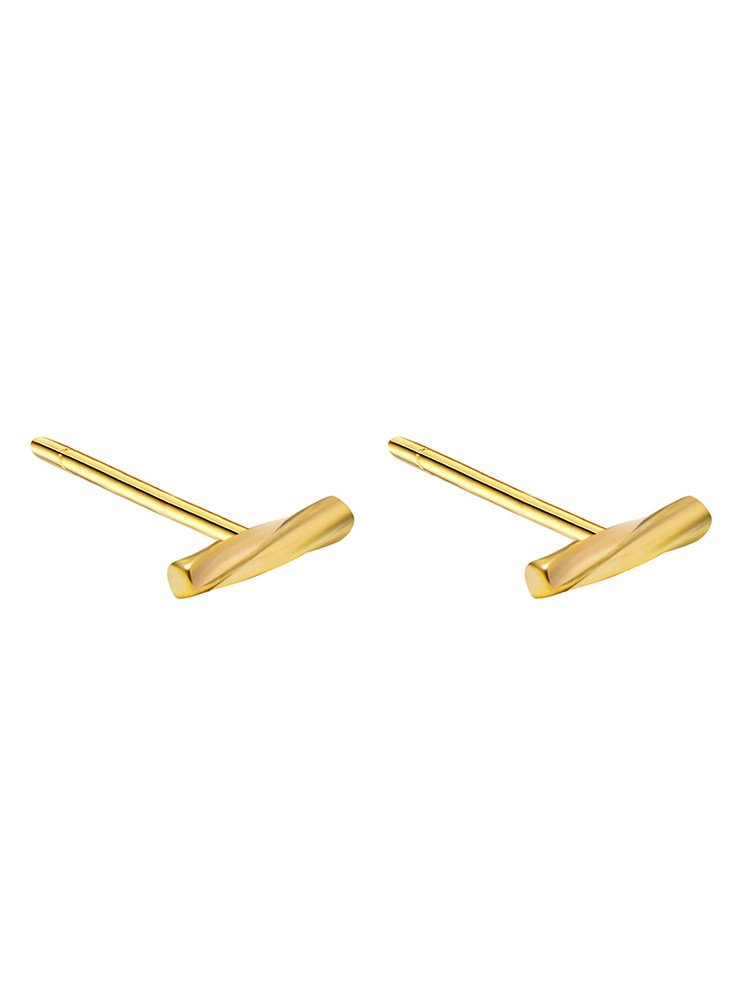 14k pure gold twisted bar stud earrings - Image 2