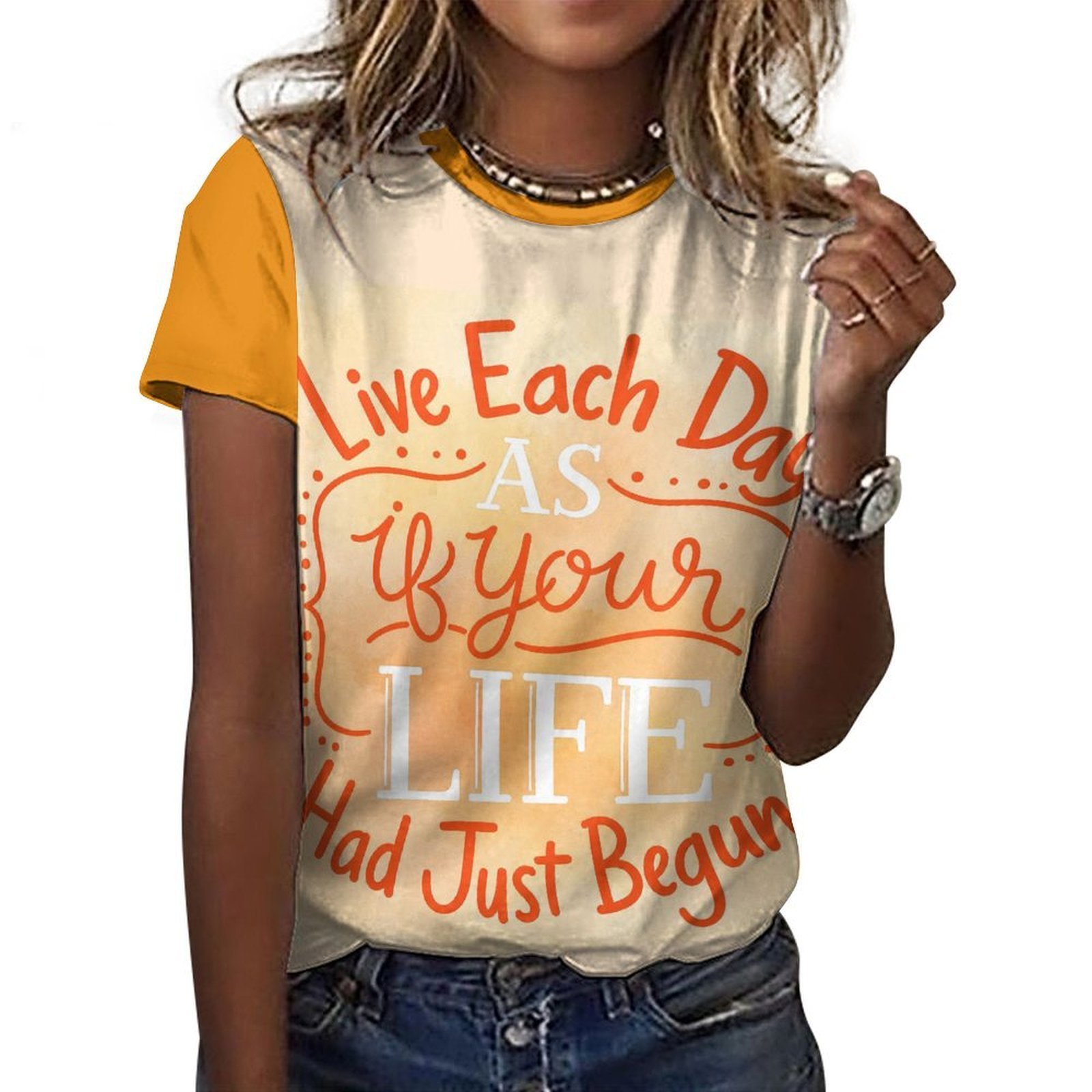 tshirt with quotations - Live Each day as if your life has just begun- in pure cotton - Image 7