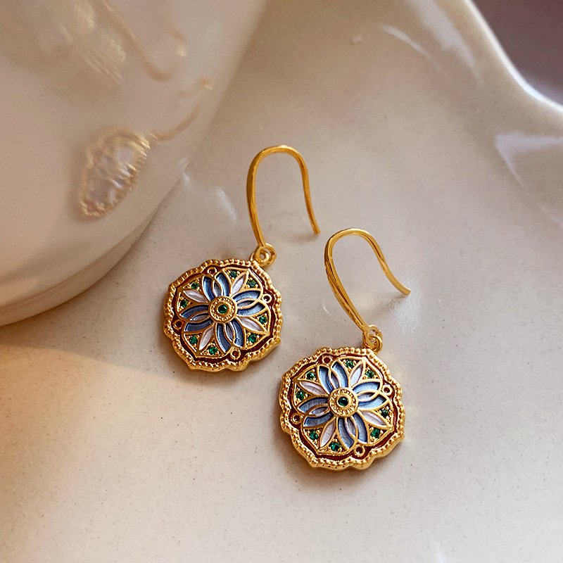 Floral Enamel Geometric vintage inspired Earrings - Image 4