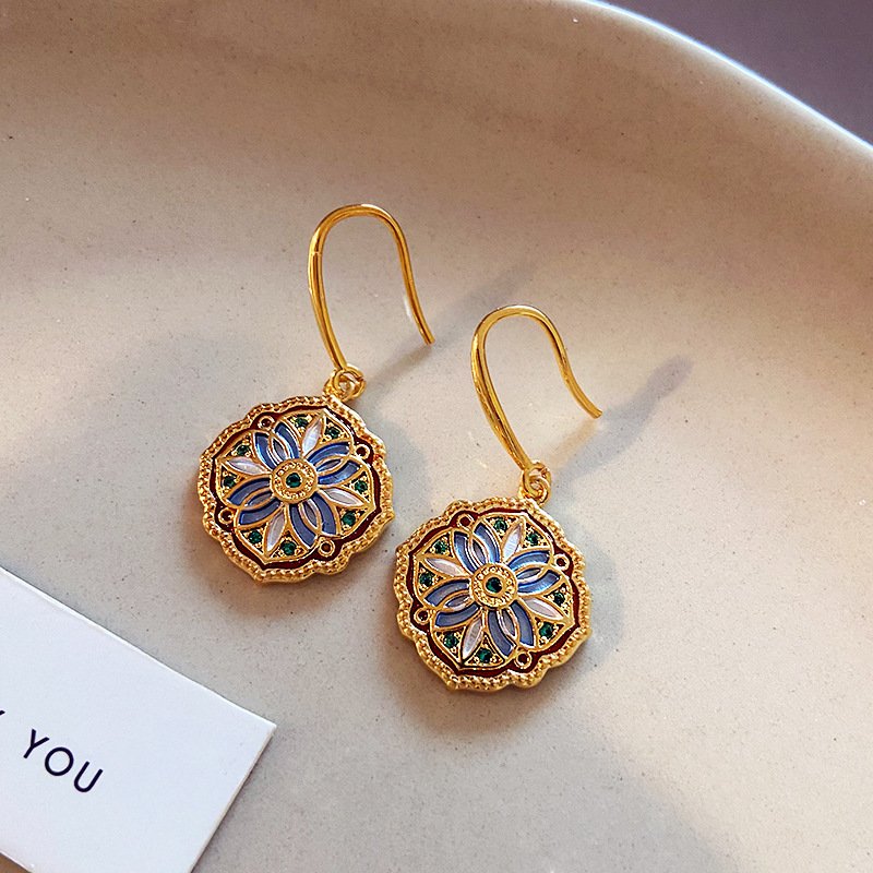 Floral Enamel Geometric vintage inspired Earrings - Image 2