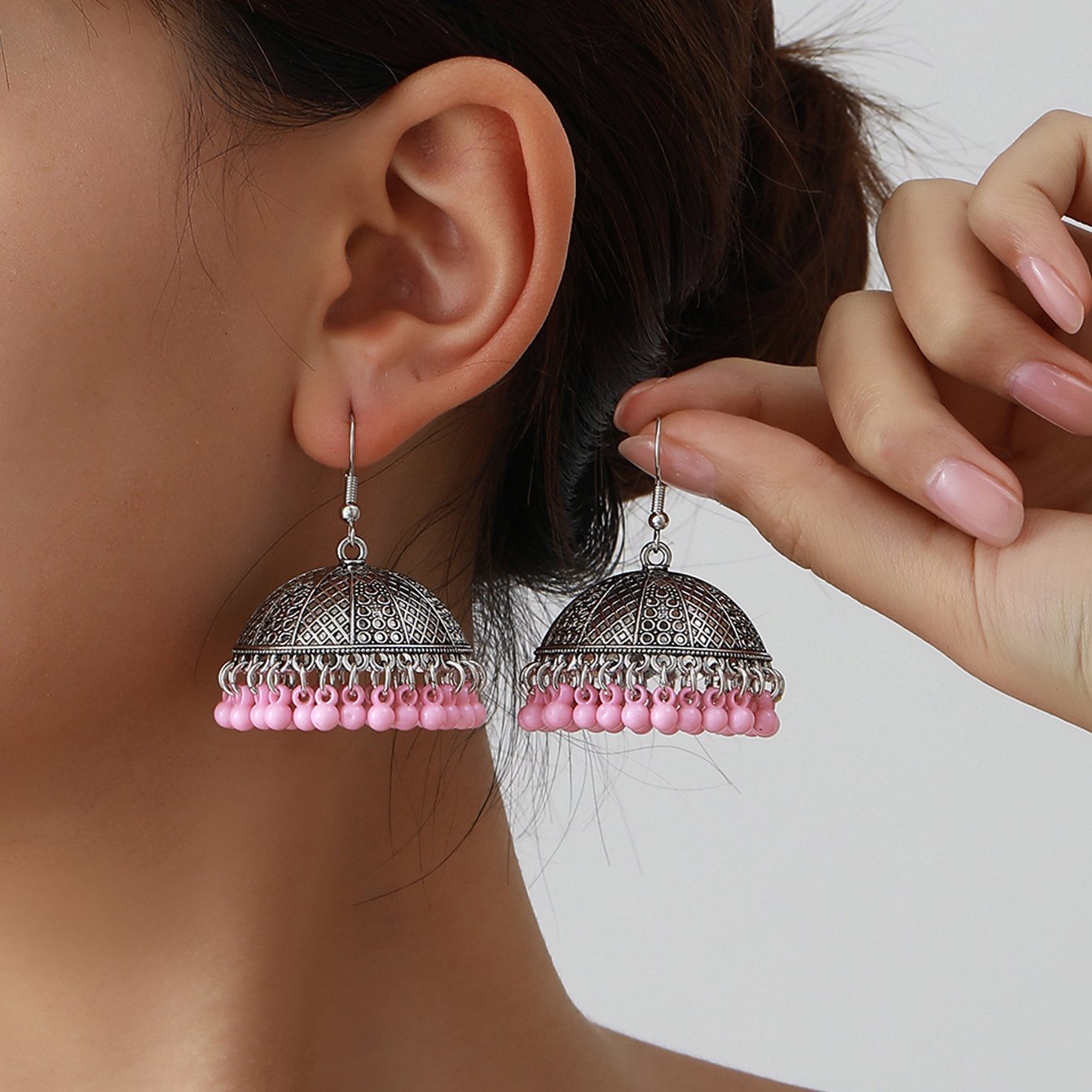 South Asian jhumka Tassel bell earrings - Image 3