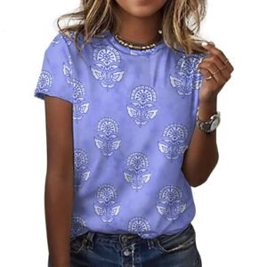 tshirt blue design floral All-Over Print Women's Cotton T-Shirt