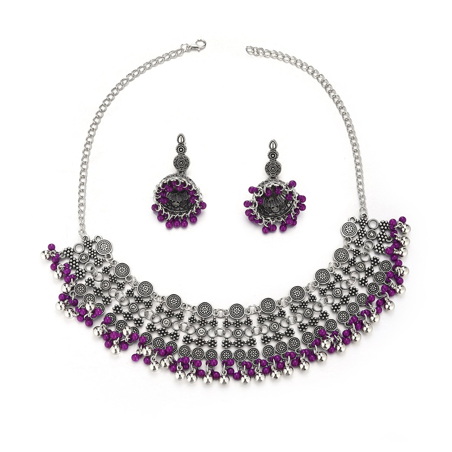 Ethnic South Asian Tasseled Necklace and Earrings Set - Image 2