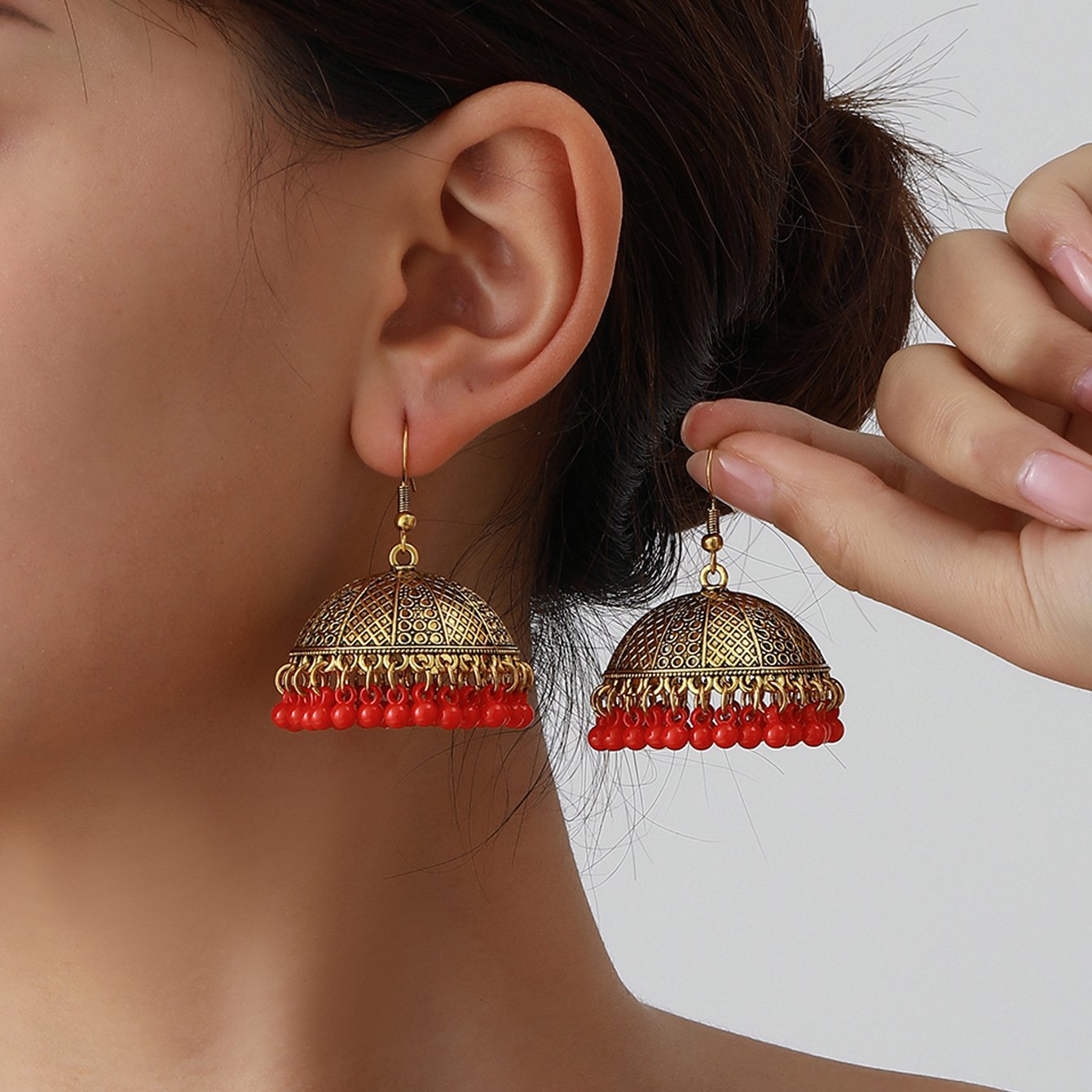 South Asian jhumka Tassel bell earrings - Image 2