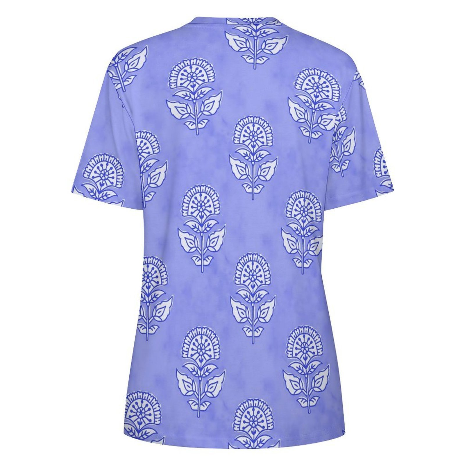 tshirt blue design floral All-Over Print Women's Cotton T-Shirt - Image 2