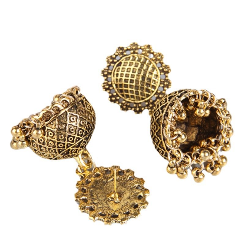 Indian vintage inspired Bell Jhumka Earrings in gold plated silver alloy - Image 4