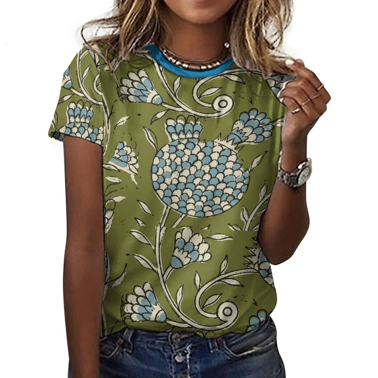 blue and green tee All-Over Print Women's Cotton T-Shirt - Image 7
