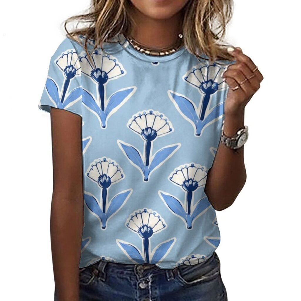 blue flowers All-Over Print Women's Cotton T-Shirt