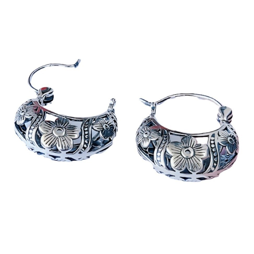 High quality Vintage Floral pure Silver Earrings - Image 5
