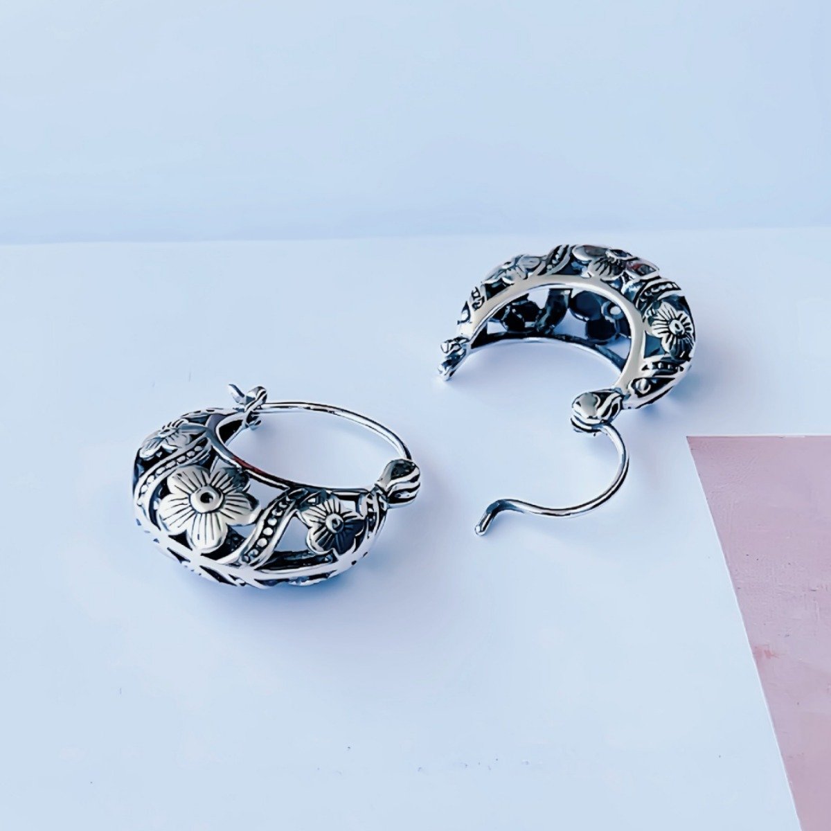 High quality Vintage Floral pure Silver Earrings - Image 3