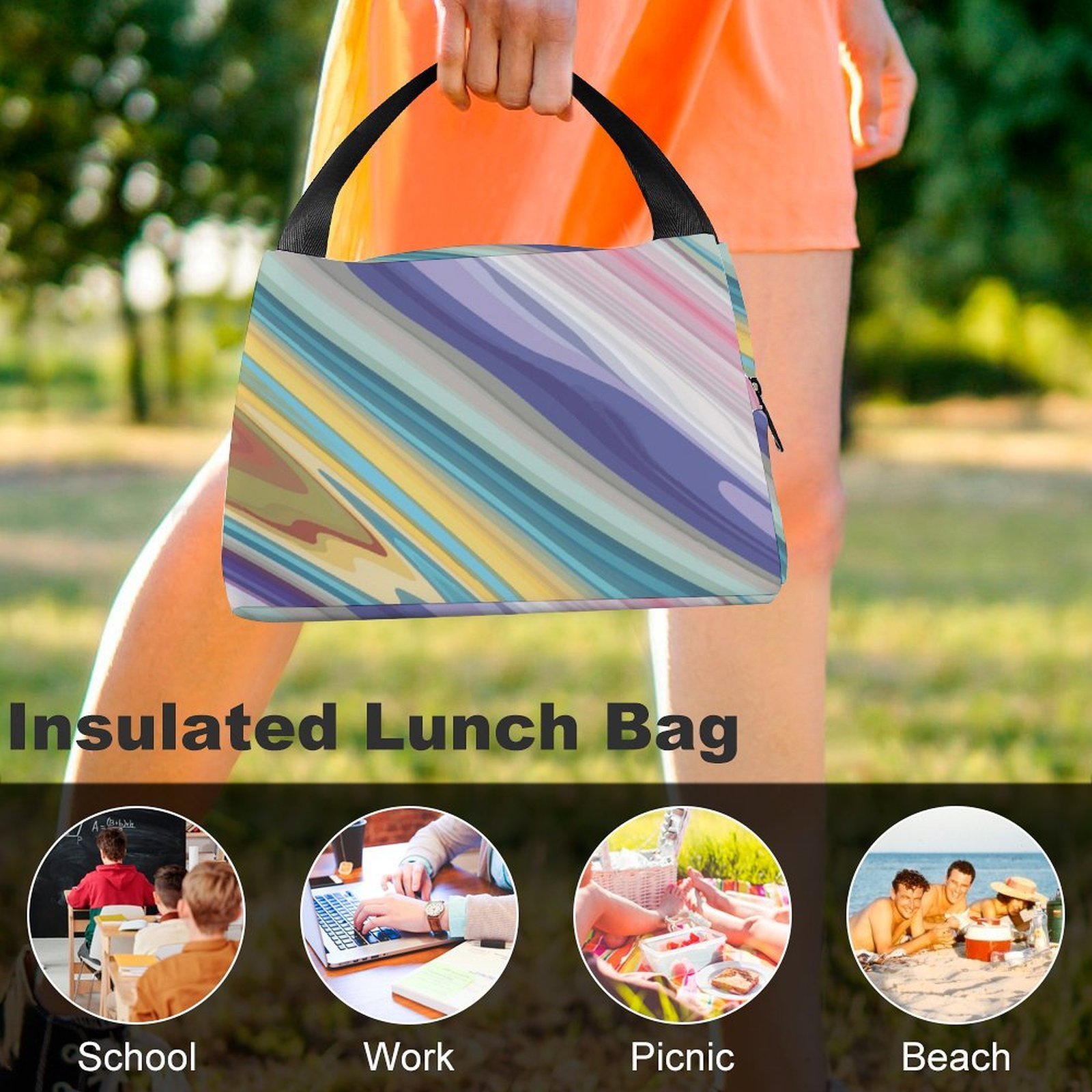 Reusable water resistant lunch bag tote for work, picnics, outdoor, traveling or shopping easy carry - Image 8