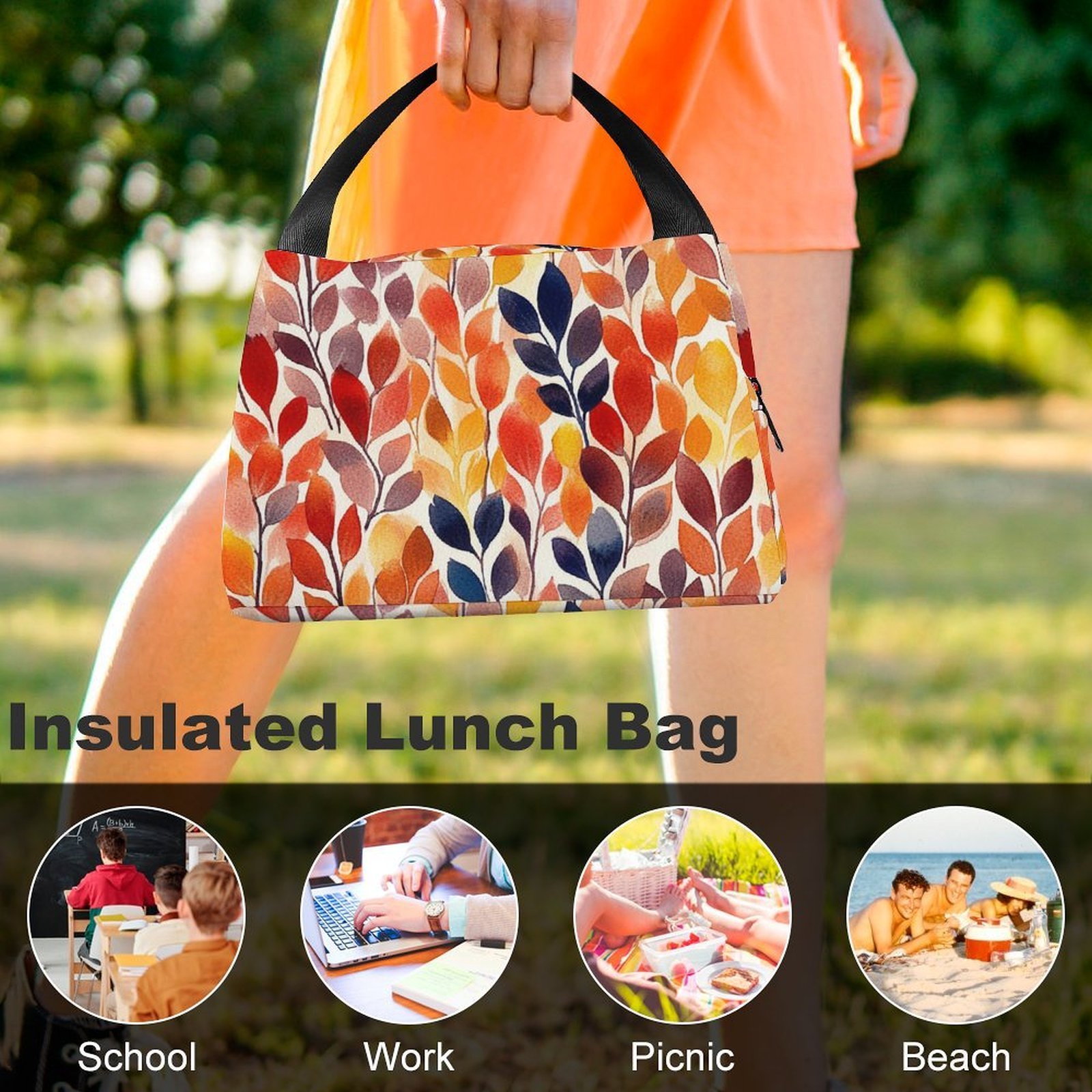 Reusable water resistant lunch bag tote for work, picnics, outdoor, traveling or shopping easy carry - Image 8