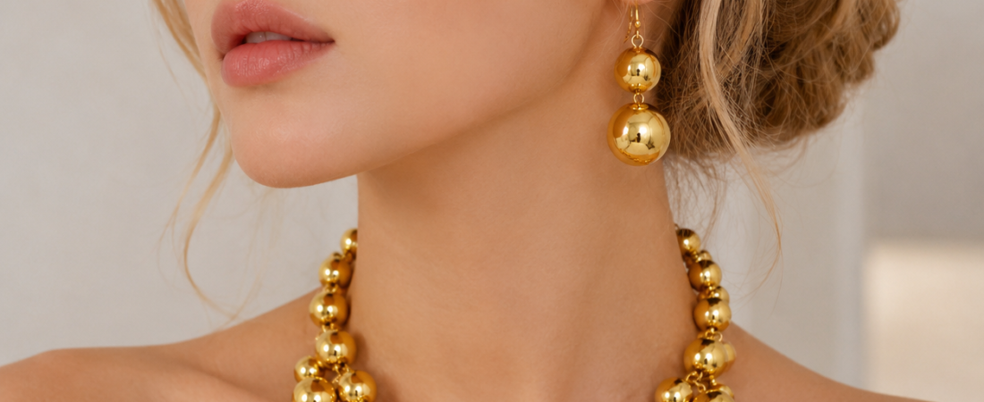Gold Metal Ball Bead Necklace and Earring set Review