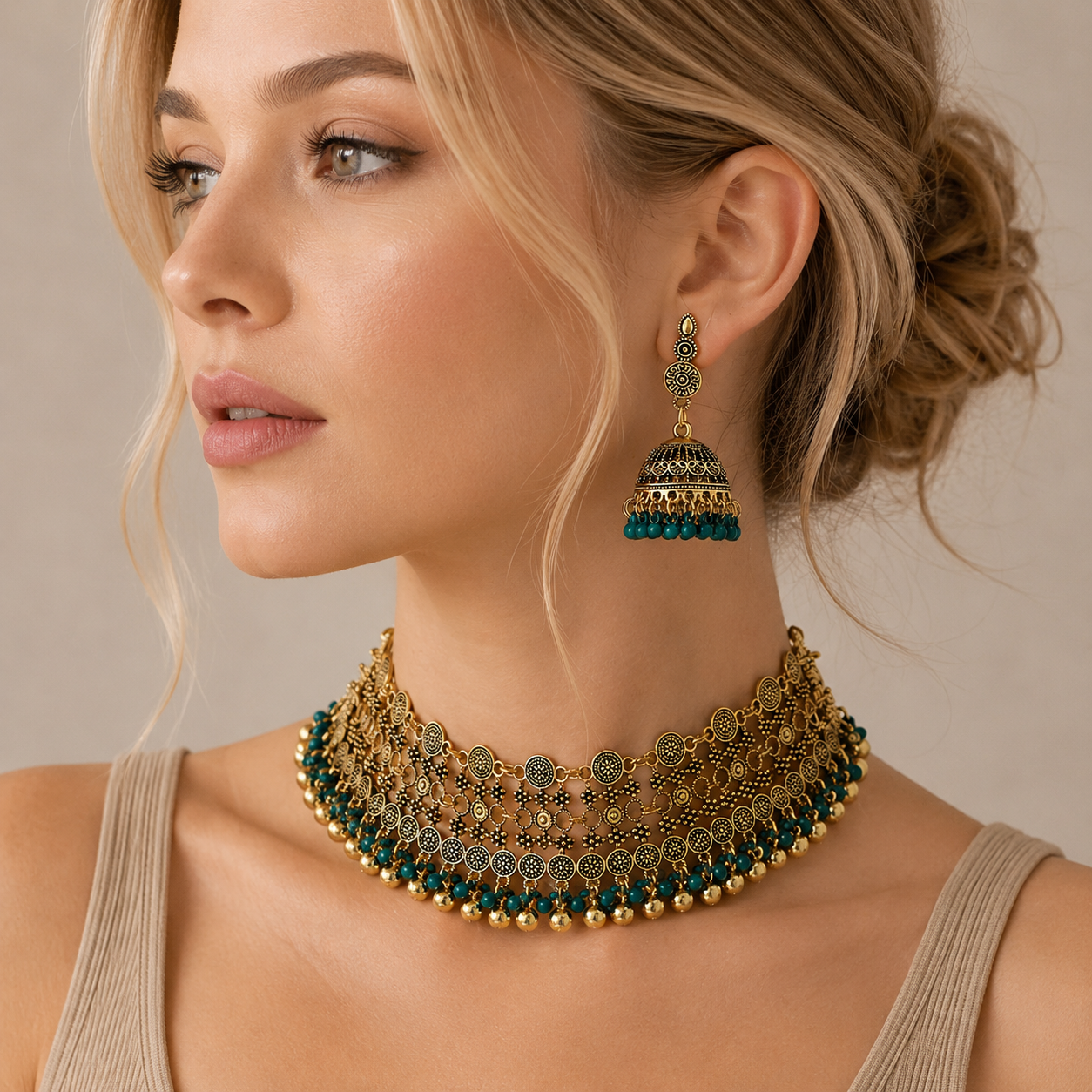 Ethnic South Asian Tasseled Necklace and Earrings Set - Image 6
