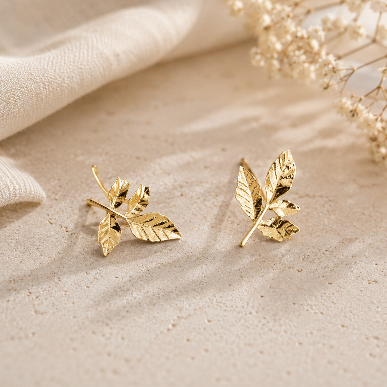 9k pure solid gold Leaf Earrings - Image 3