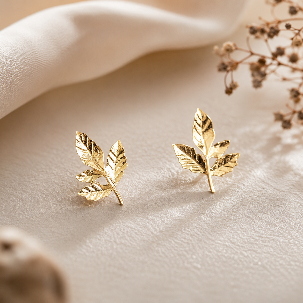 9k pure solid gold Leaf Earrings - Image 4