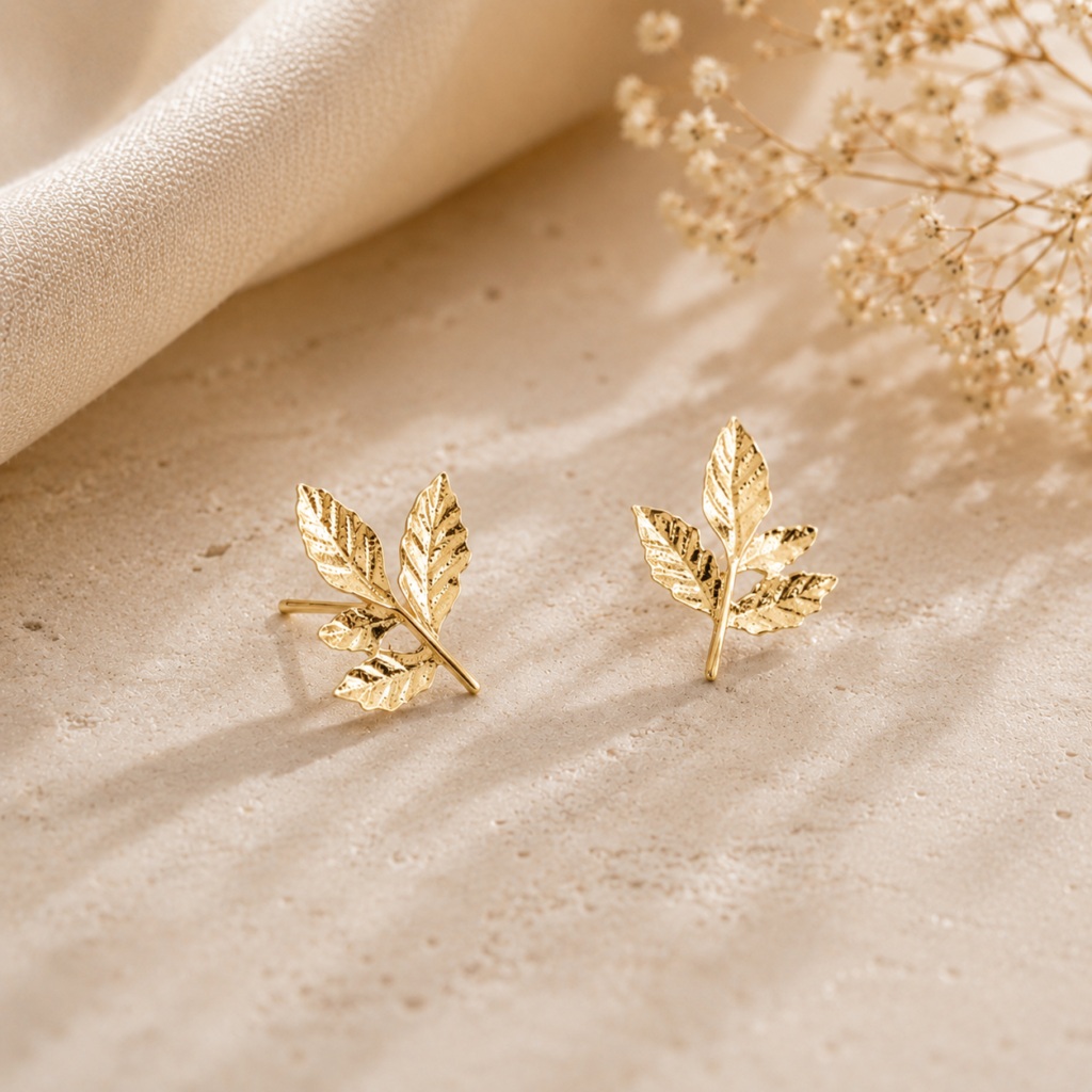 9k pure solid gold Leaf Earrings