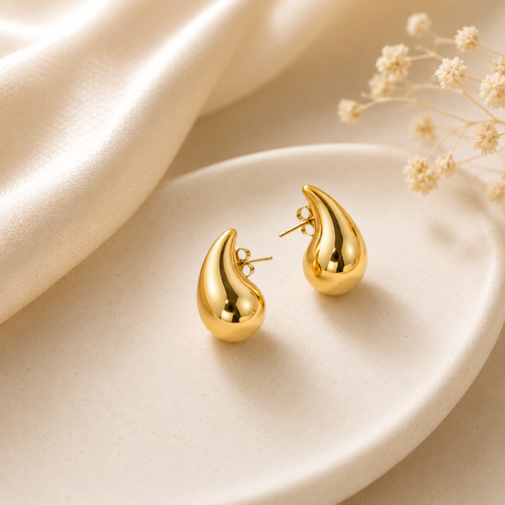 18k pure gold Gold Water Drop Stud Earrings