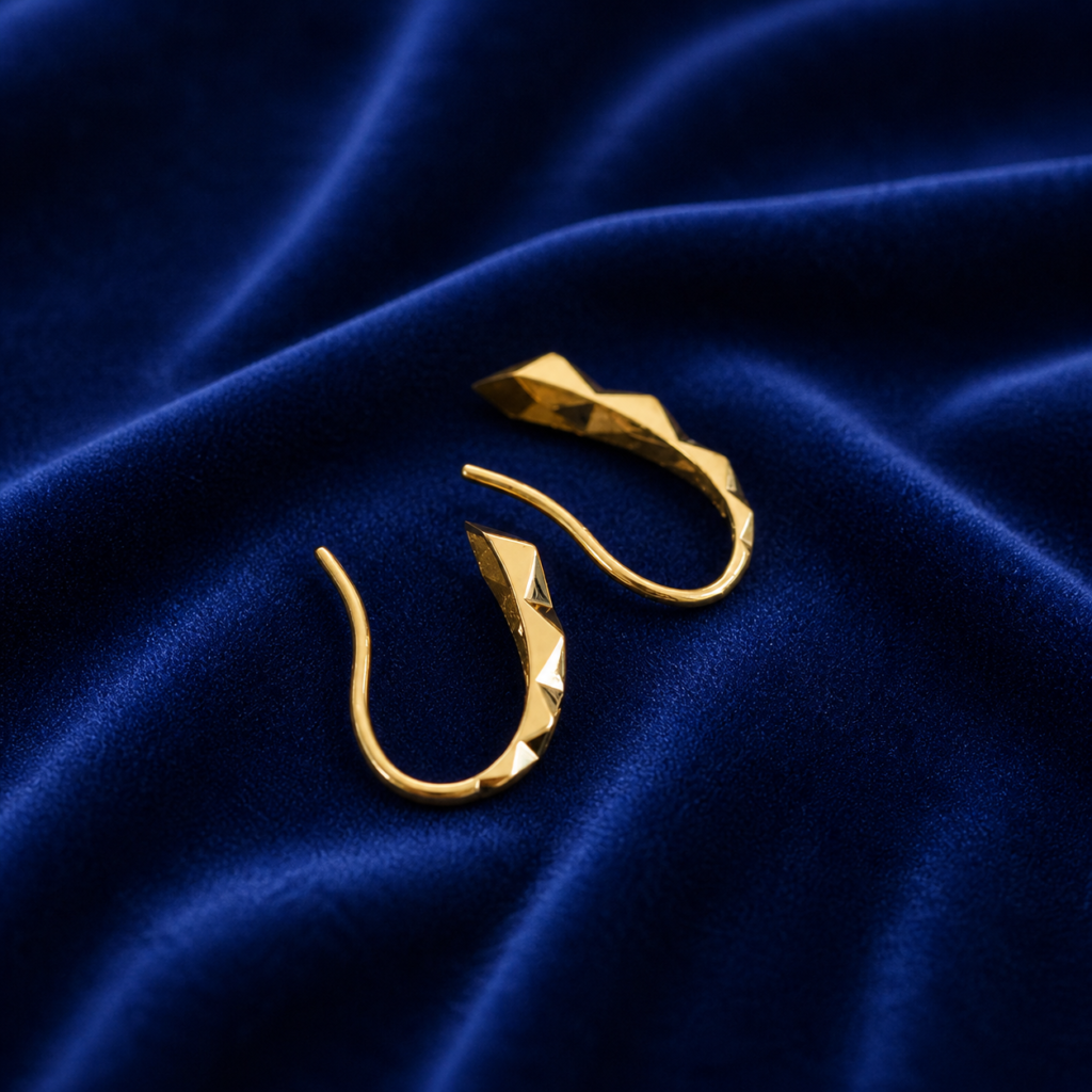 Pure 9K Gold Rhombus Faceted Ear Hooks