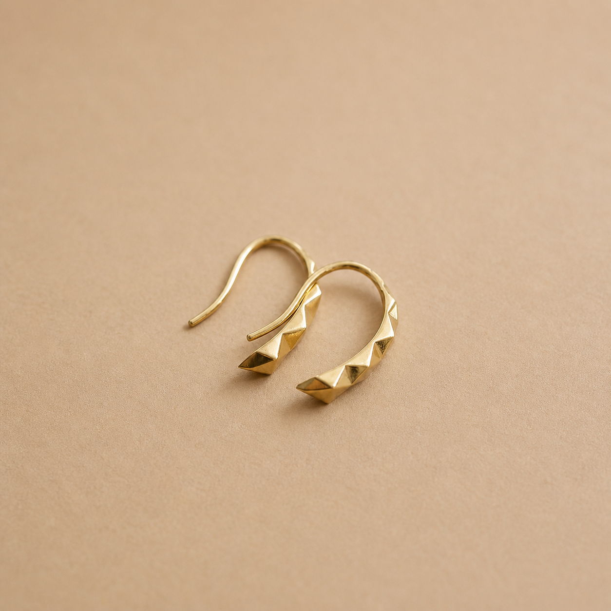 Pure 9K Gold Rhombus Faceted Ear Hooks - Image 4