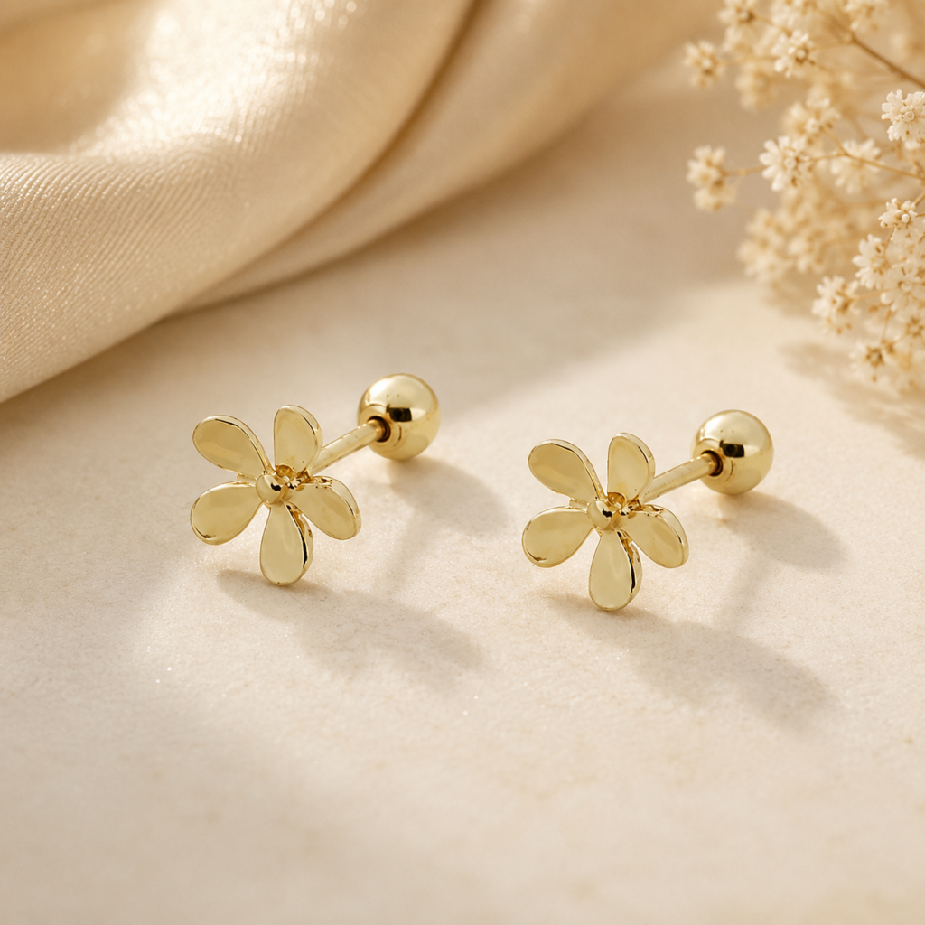14K pure solid Gold Petal Earrings