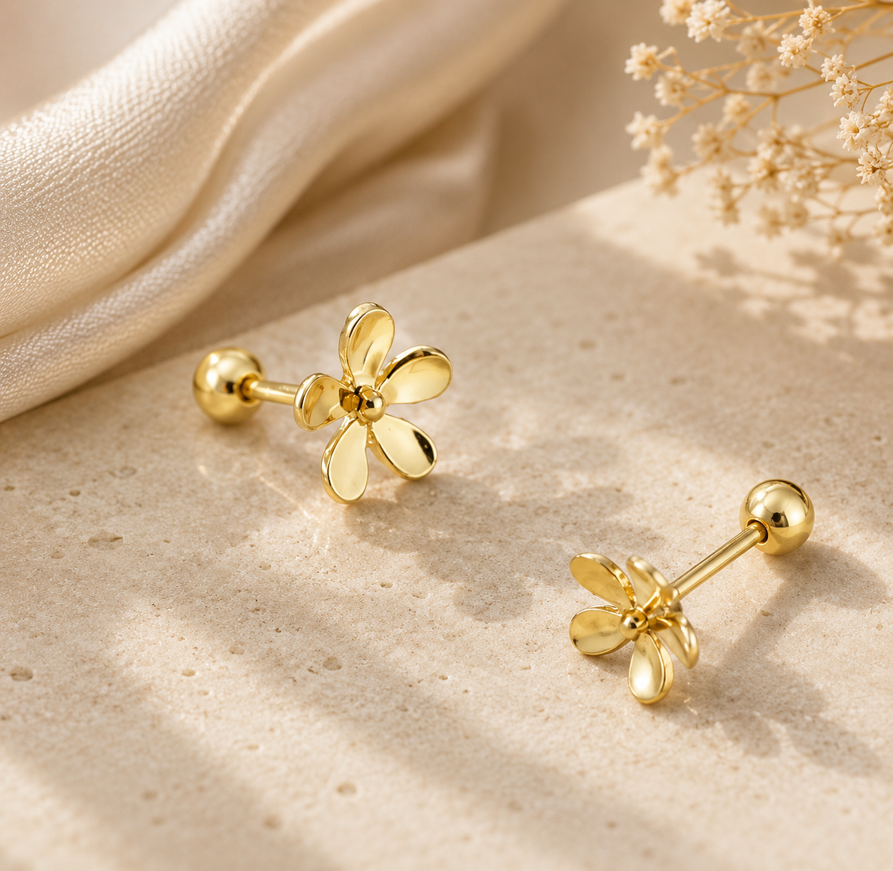 14K pure solid Gold Petal Earrings - Image 7