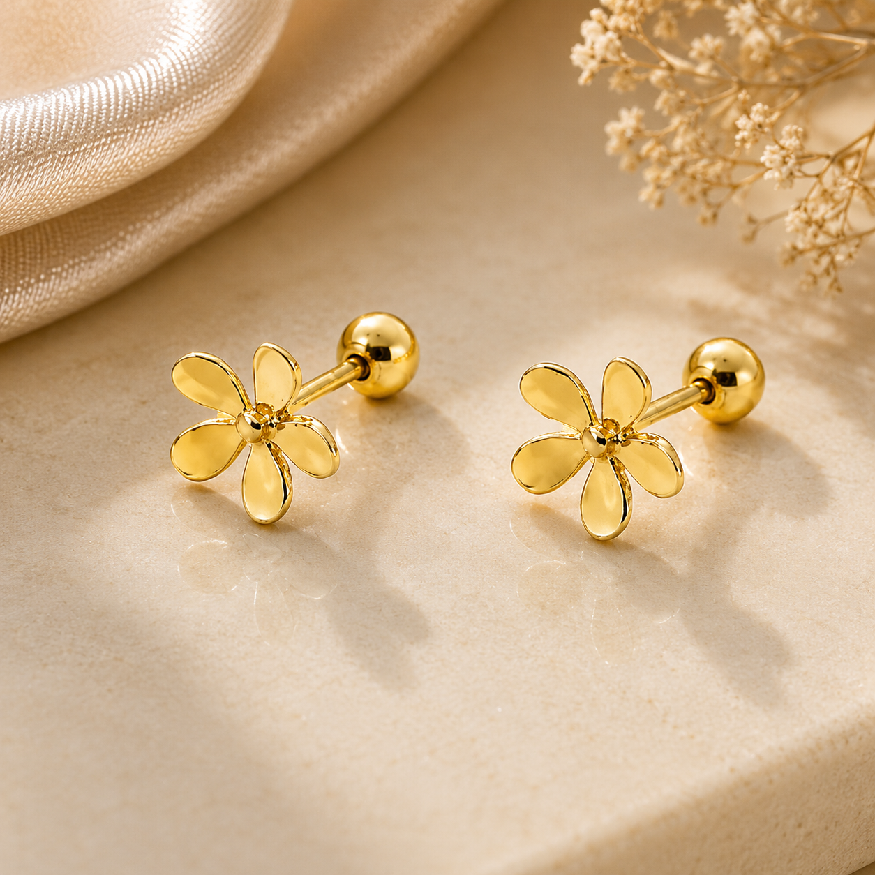 14K pure solid Gold Petal Earrings - Image 8