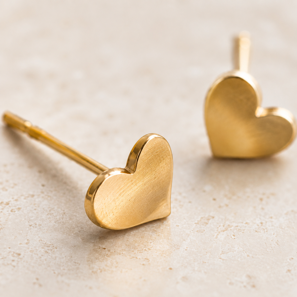 9k pure solid gold heart earrings
