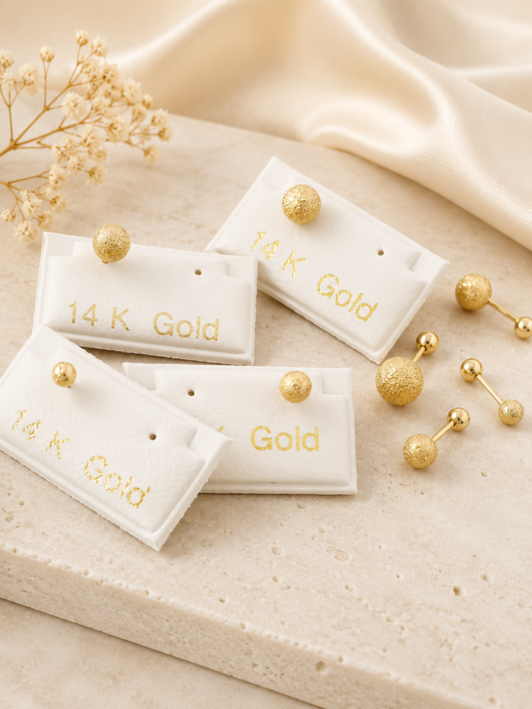 Matte 14k pure gold frosted Ball Earrings