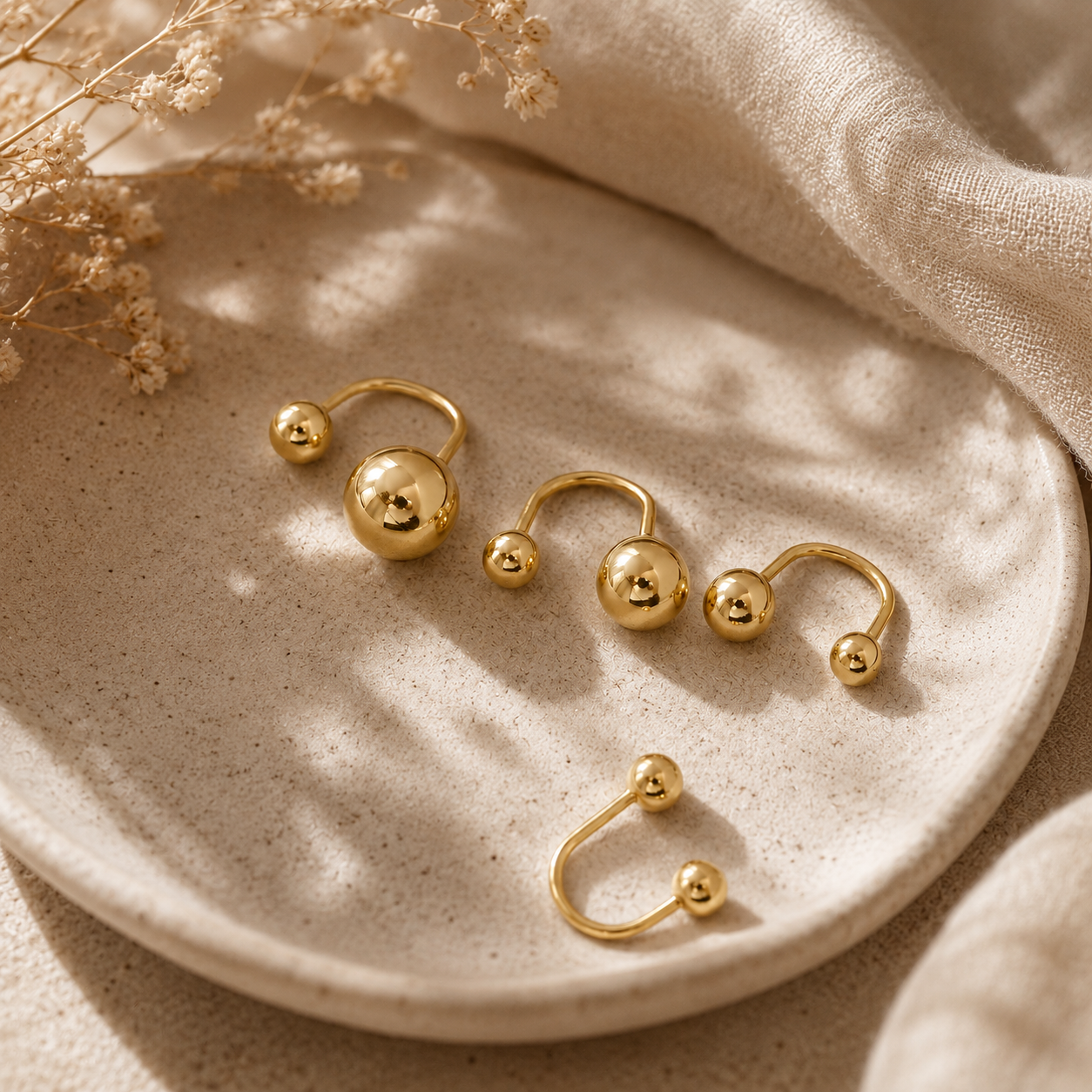 14K pure Gold Double Ball Earrings - Image 3