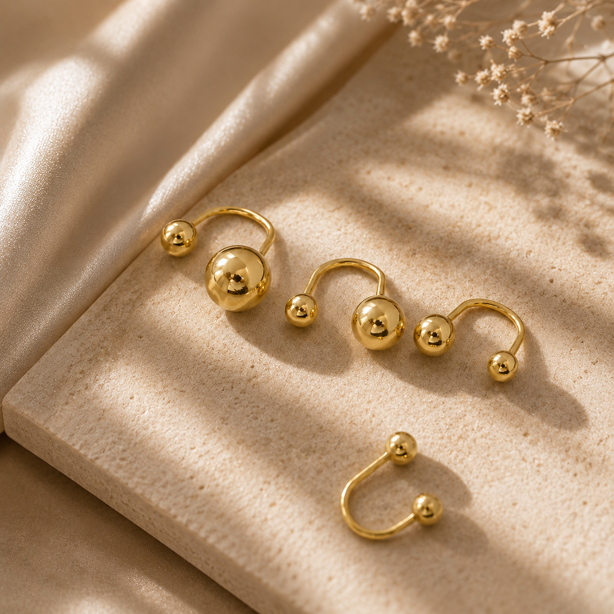 14K pure Gold Double Ball Earrings - Image 5