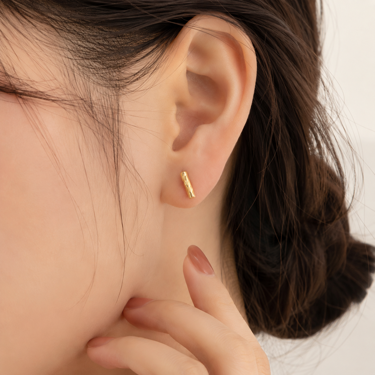 14k pure gold twisted bar stud earrings - Image 3