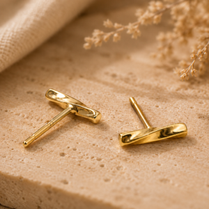 14k pure gold twisted bar stud earrings