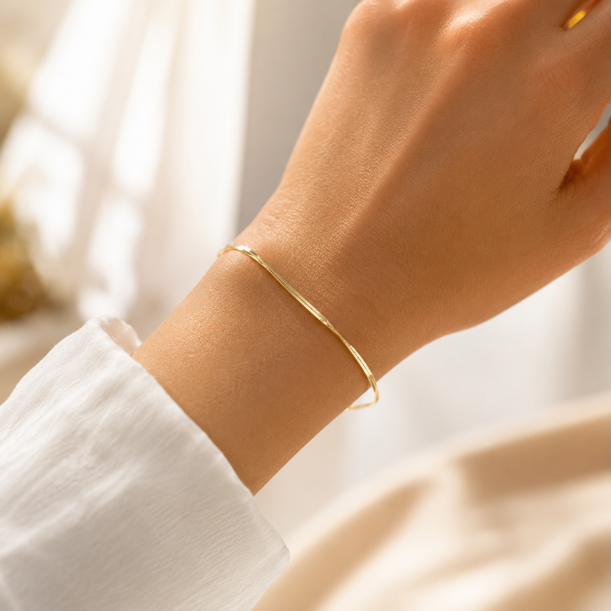 14K Gold straight Chain Bracelet - Image 4