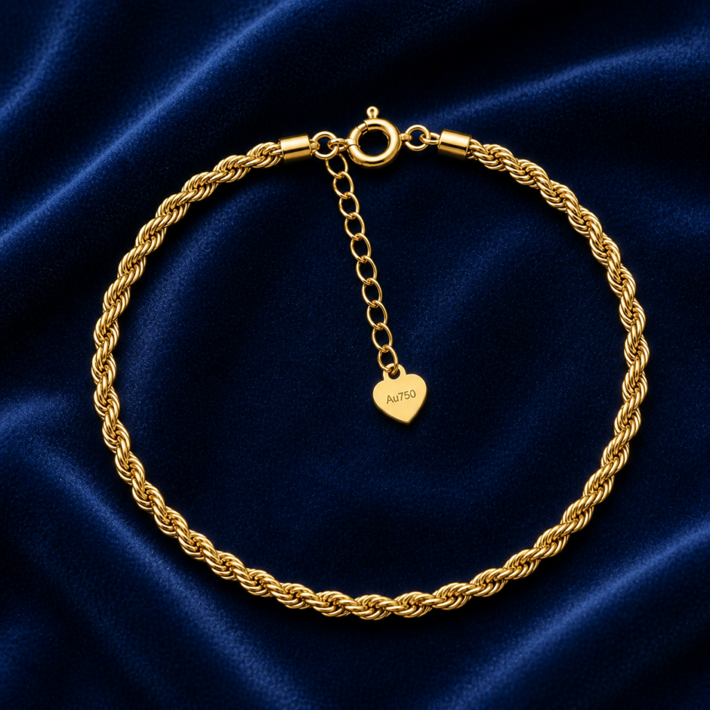 18K Gold Twist Rope Bracelet for Women