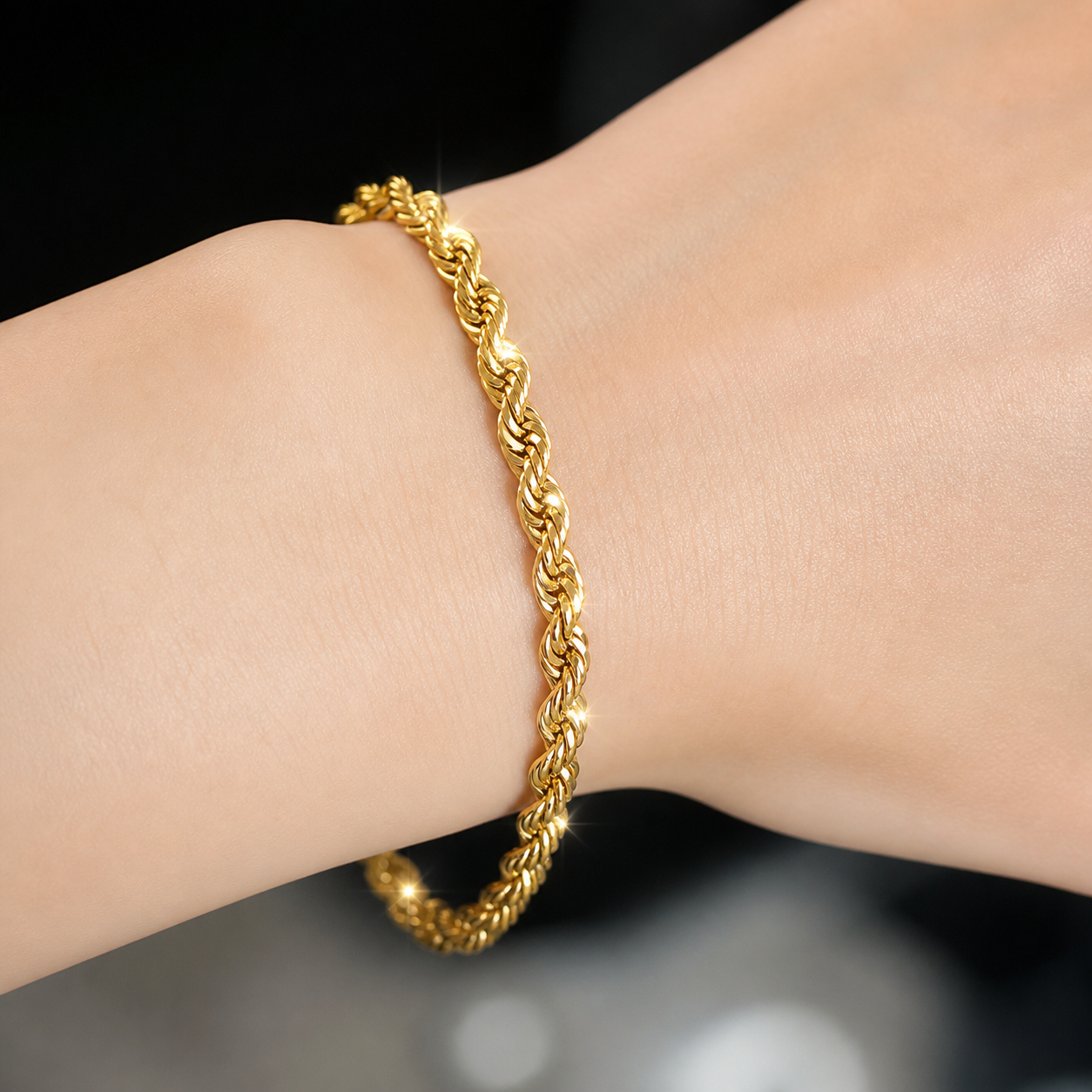18K Gold Twist Rope Bracelet for Women - Image 6