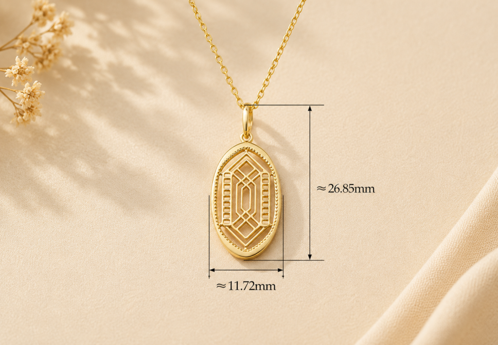 9k pure gold Geometric Oval Gold Pendant Necklace
