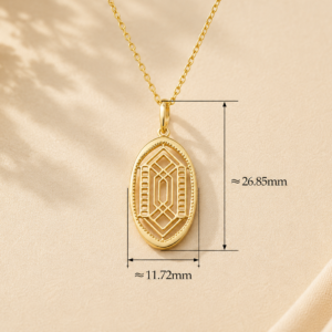 9k pure gold Geometric Oval Gold Pendant Necklace